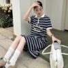 셀린느 [ C*LINE ] 수입 마린 지퍼넥 스트라이프 폴로 드레스