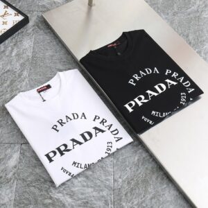 프라다 신상 레터링 멀티로고 실크라운드 티셔츠