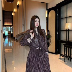팬디 수입 FF로고 프린트 실크 셔츠 & 밴딩 스커트 set