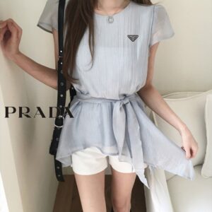 프라다 벨트 언발 롱 블라우스